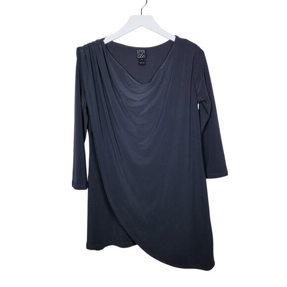 CLARA SUN WOO Tunic or Dress Drape Asymm Minimalist Slinky Knit Modern - S - Picture 1 of 8